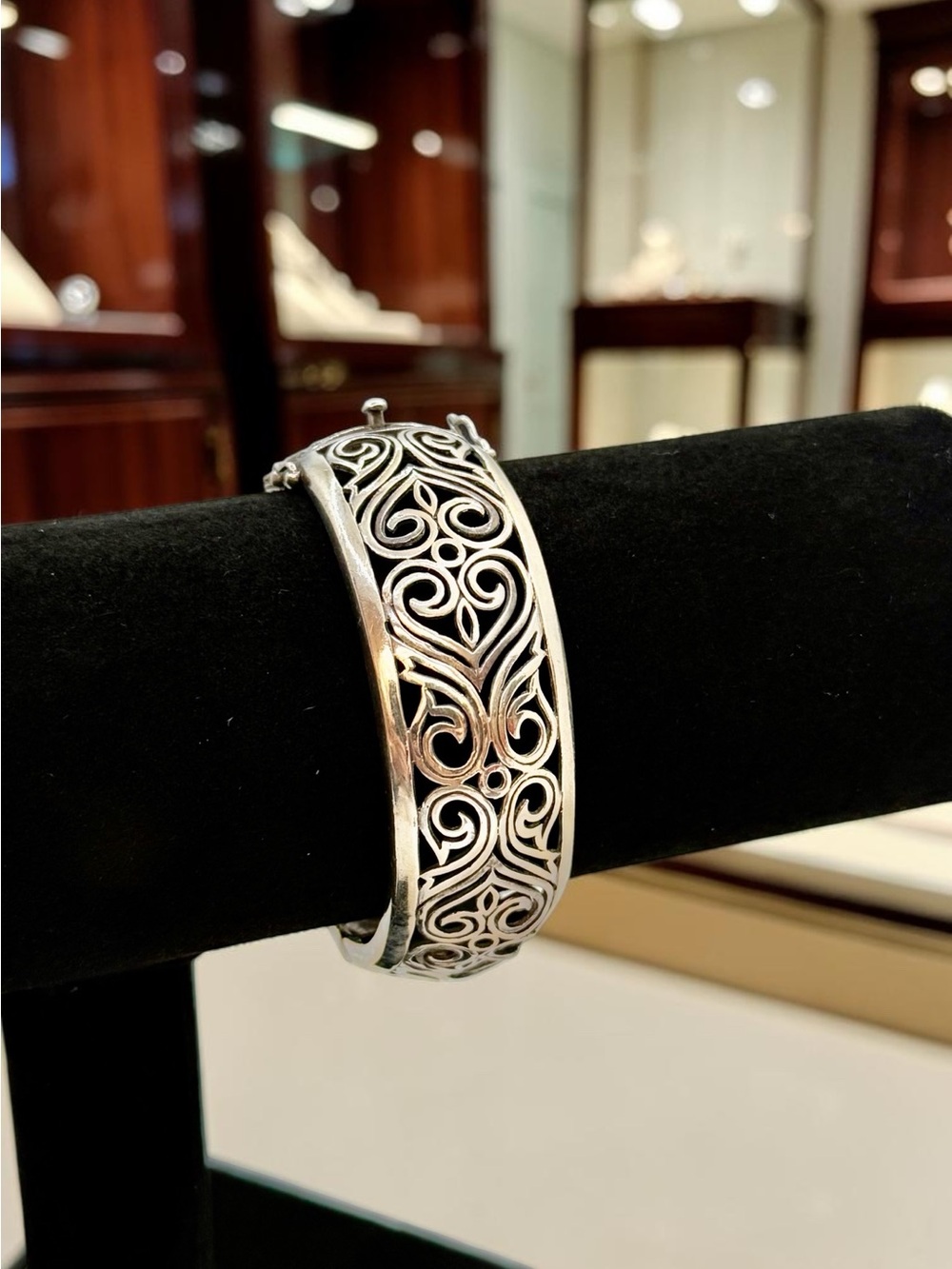 Vintage 1990s Sterling Silver 925 Marcasite Filigree Hinged Bracelet 55g 8.5"